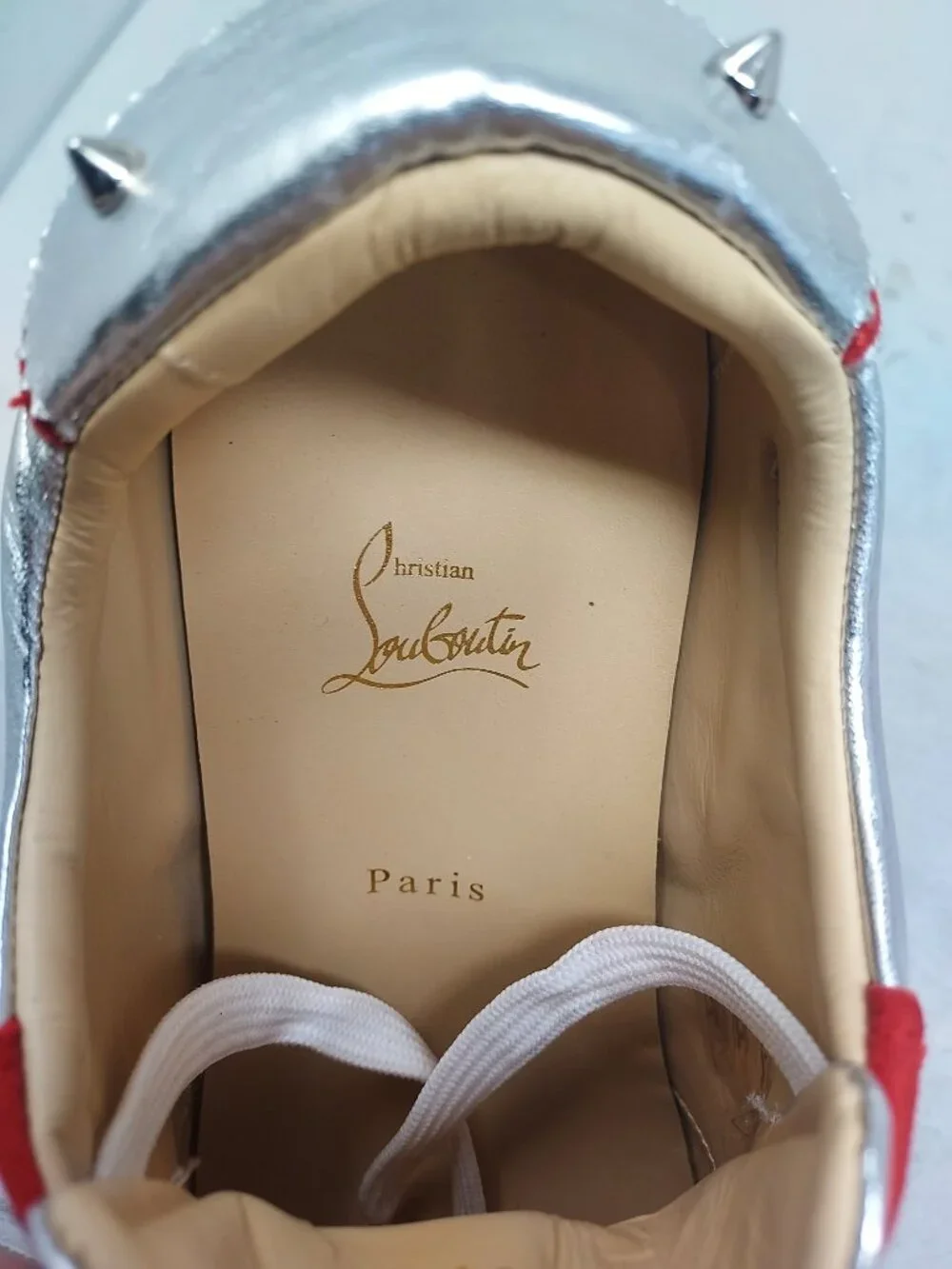 CHRISTIAN LOUBOUTIN MENS  Loubishark Red Silver Low Top Sneaker